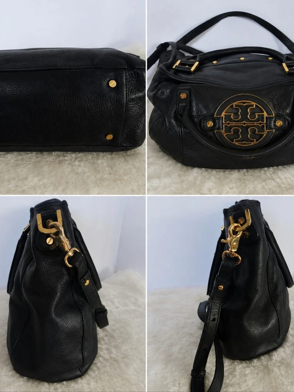 Women's Tory Burch Amanda Classic Hobo Black Pebbled Leather Crossbody Bag